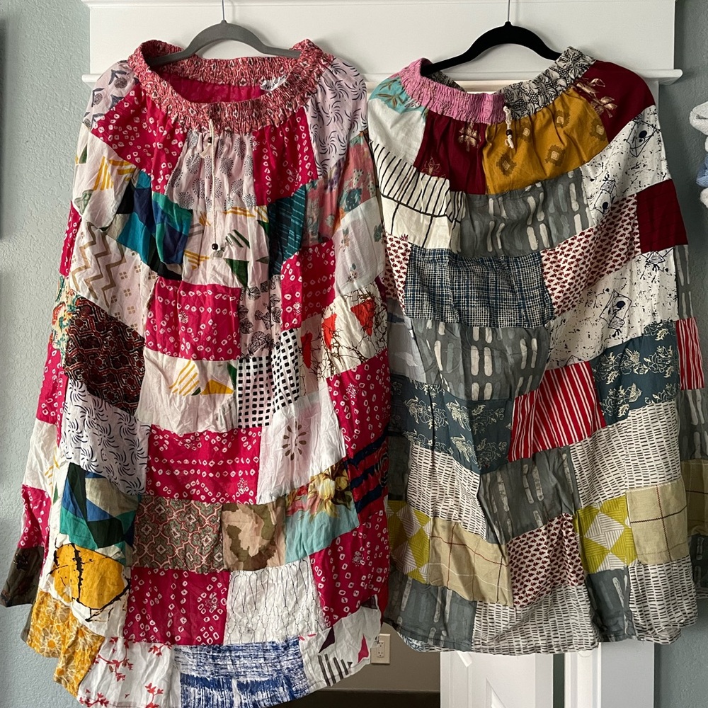 Bohemian patchwork quilted quilt block long XL skirt (1) Grey blocks Right NWOT